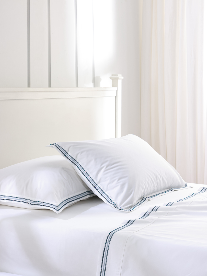 MM Linen Medea Blue Embroidered Sheet Set  250TC Pure Cotton Percale image 0